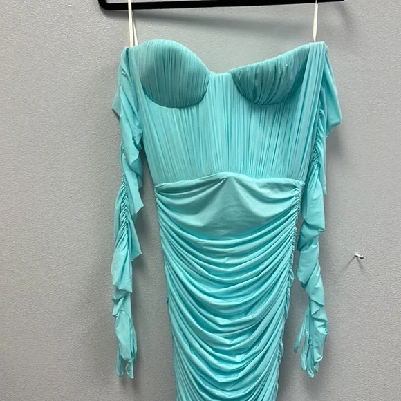 Prescott Gloved Ruched Mesh Midi Dress - Picture 3 of 9